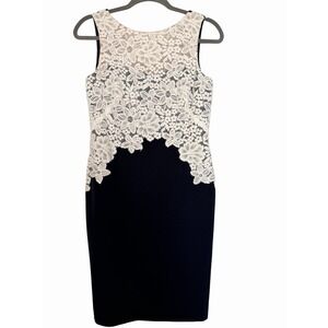Lauren Ralph Lauren Navy White Lace Knee Length Shift Dress Size 6P Back Zip